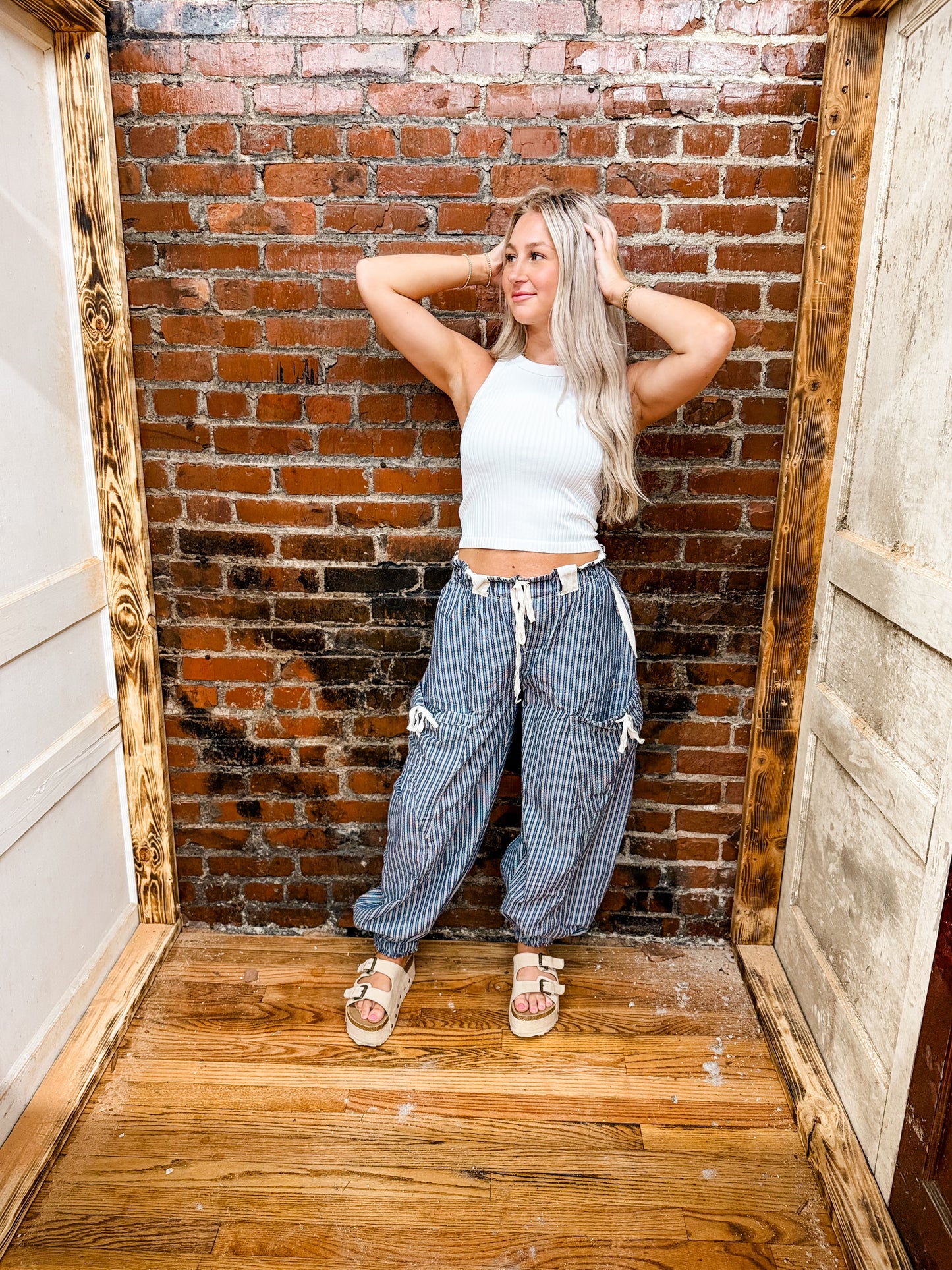 Denim striped jogger pants