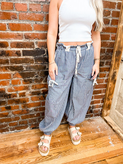 Denim striped jogger pants