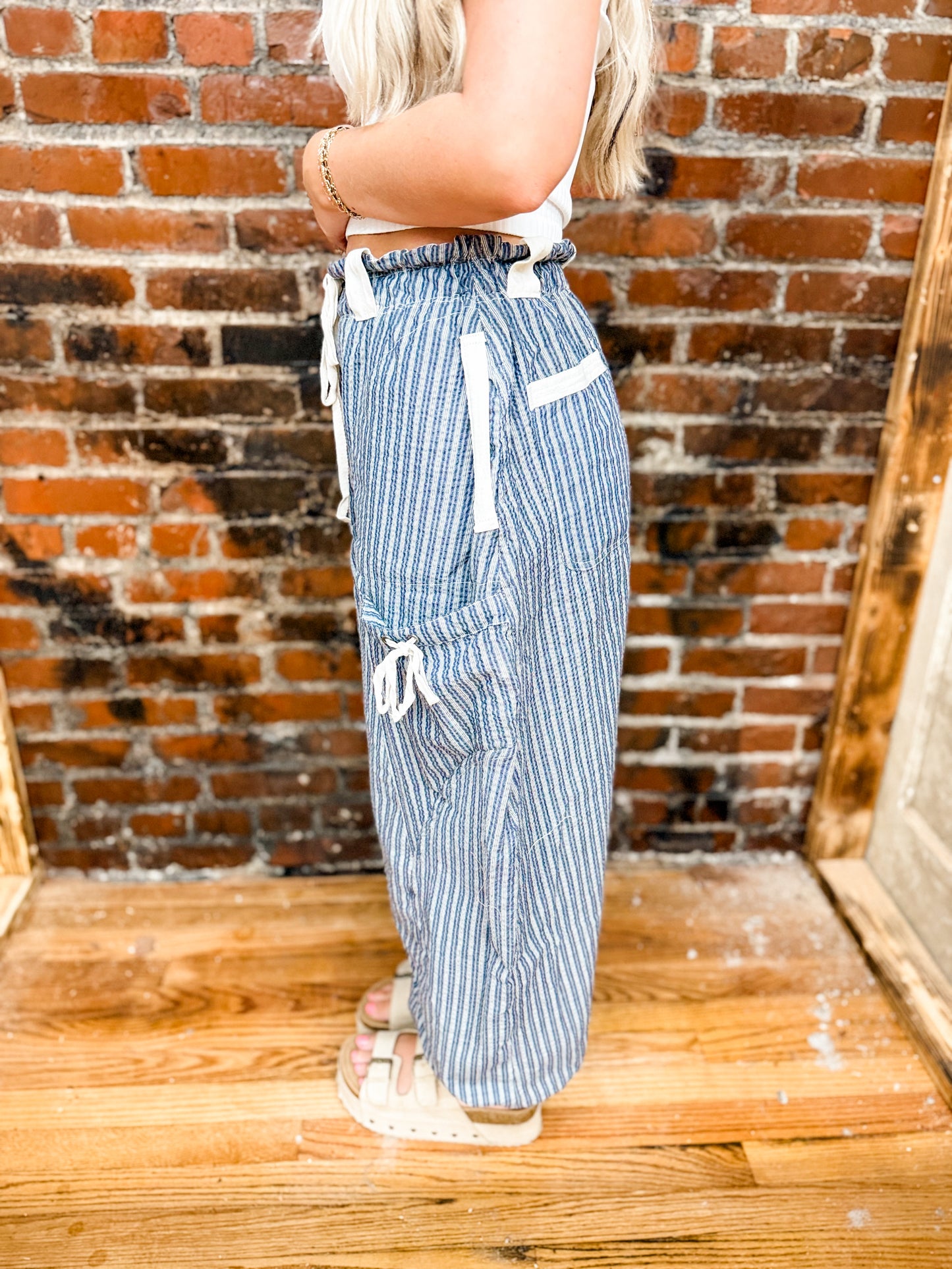 Denim striped jogger pants