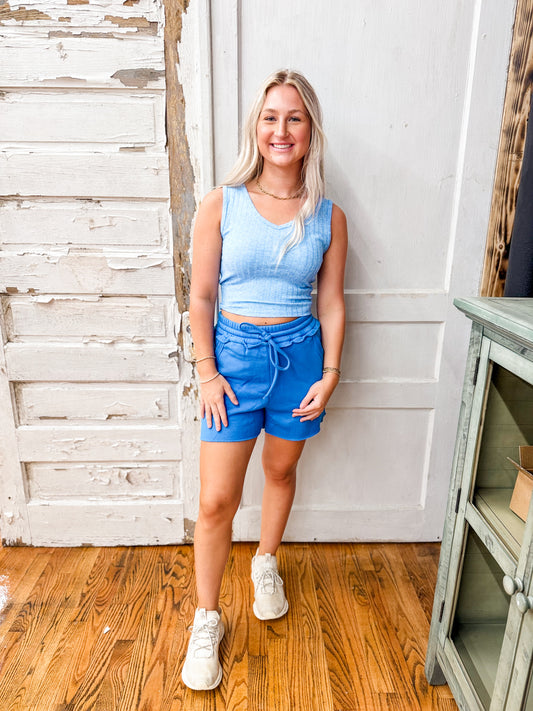 Z ribbed scoop neck crop sleeveless top Ocean Blue