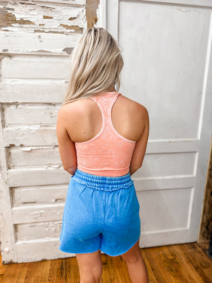 Z washed ribbed seamless crop tank w bra pads coral