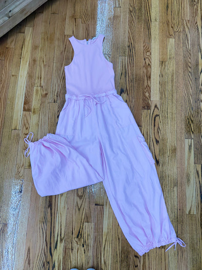 Bubble gum pink cargo jumpsuit