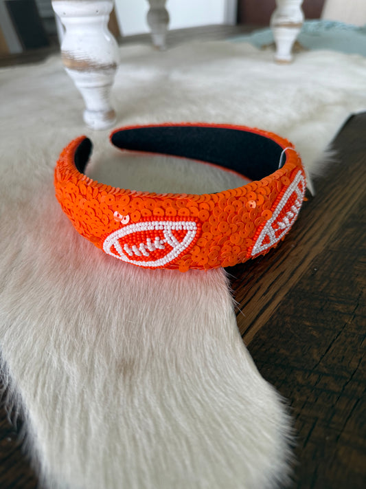 Orange Sequins football headband