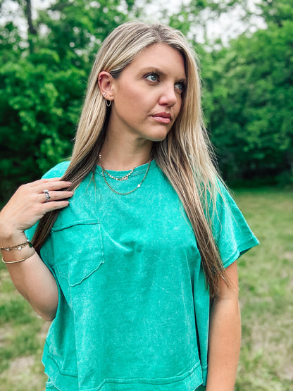 The Daydream Acid Wash Top & Shorts Set in Green