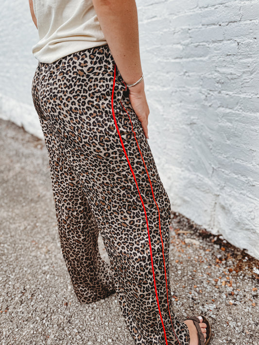 EE leopard side contrast track pants red strip