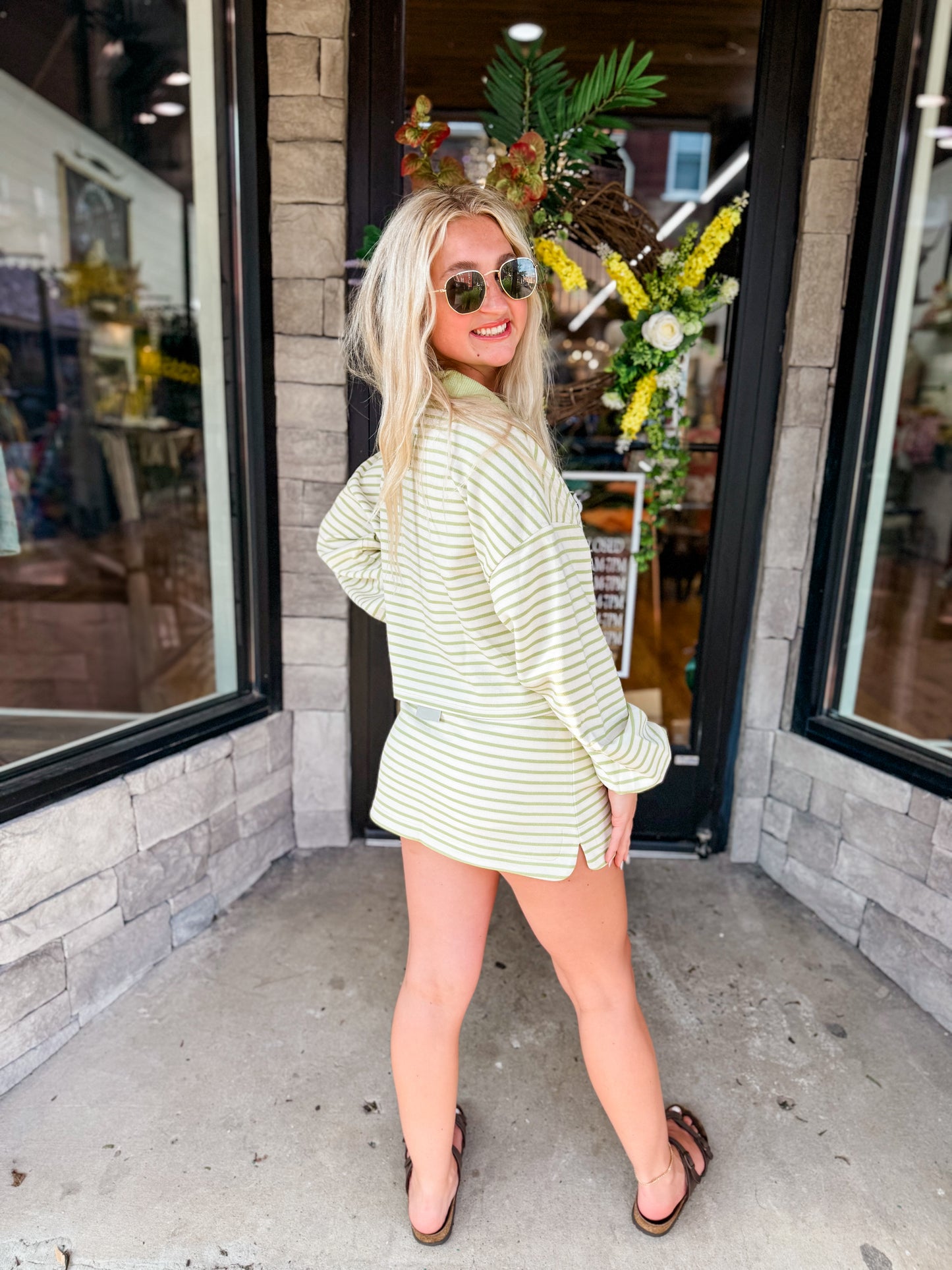 EE striped mini skort in avocado