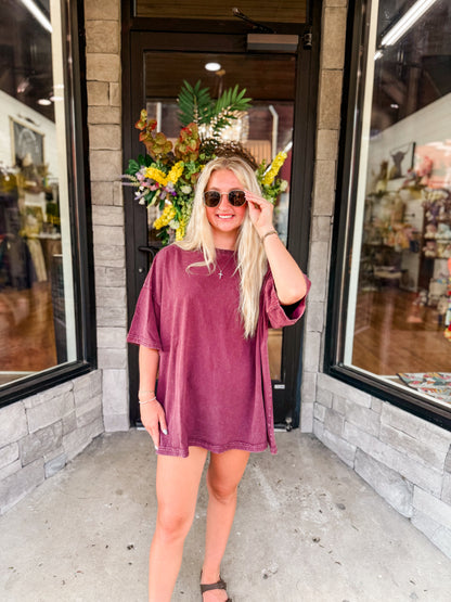 EAS short slv mineral washed faux pocket tee in eggplant
