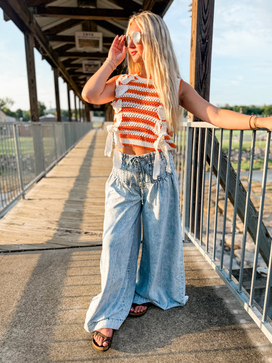 pleated wide leg pants mineral wash denim