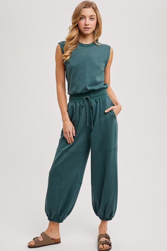 BI drawstring waist jumpsuit in hunter green