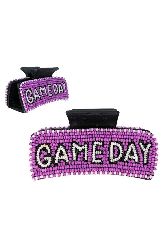 GAMEDAY lettering seed beaded hair claw clip-purple