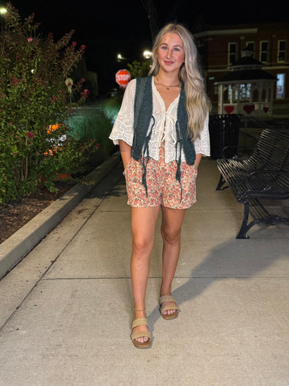 Deep green  lace eyelet vest