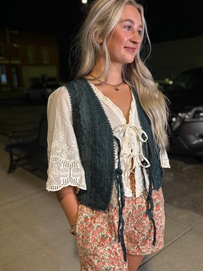 Deep green  lace eyelet vest