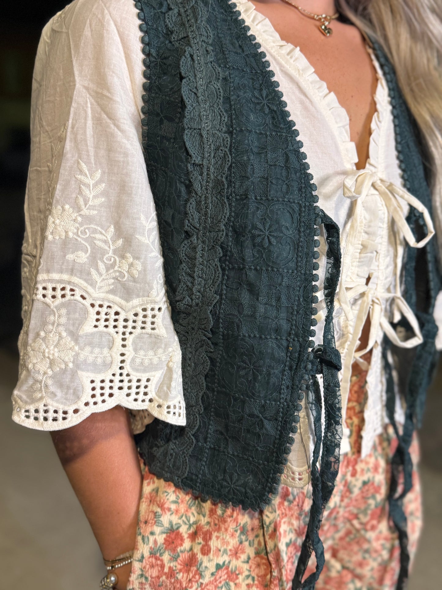 Deep green  lace eyelet vest