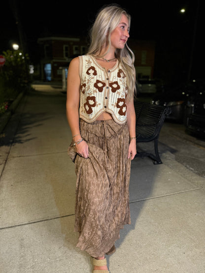Wisk me away lace maxi skirt in brown