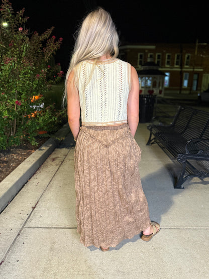 Wisk me away lace maxi skirt in brown