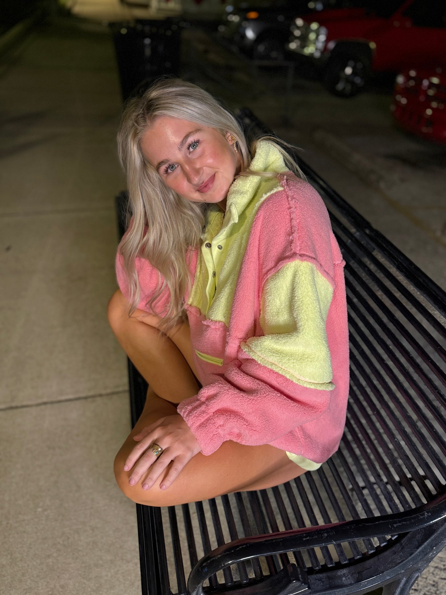 LL neon + lime fleece pullover