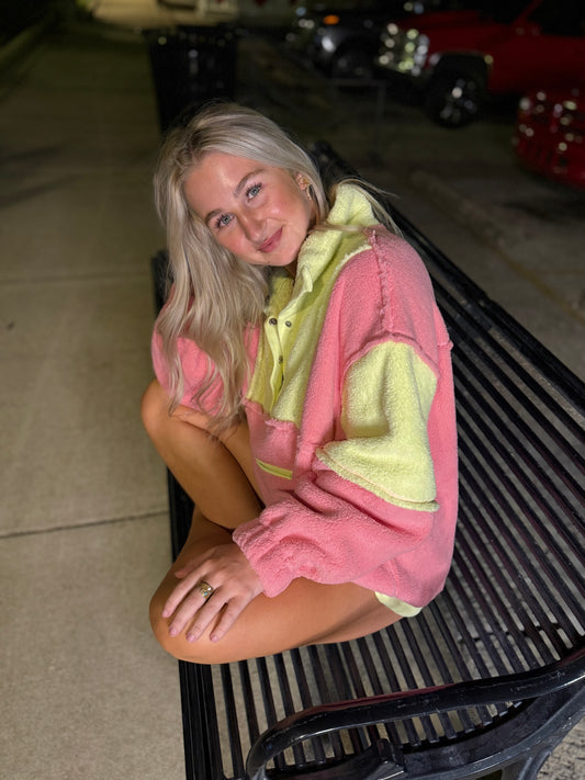 LL neon + lime fleece pullover