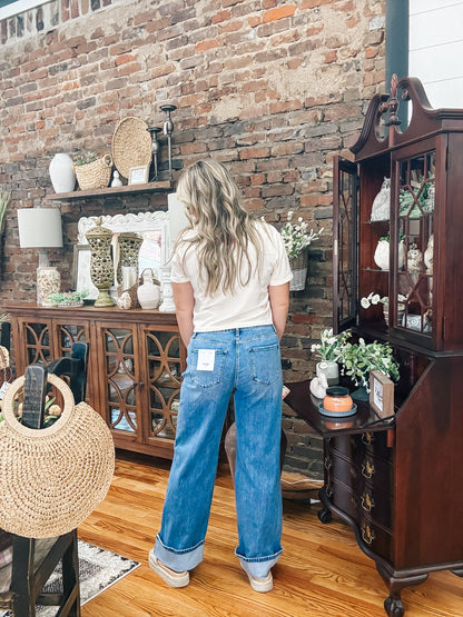 Shine Bright High Rise Cuffed Baggy Wide-Leg Jeans