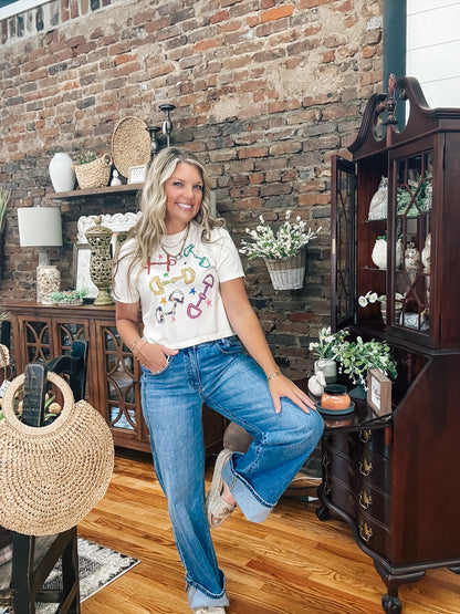 Shine Bright High Rise Cuffed Baggy Wide-Leg Jeans