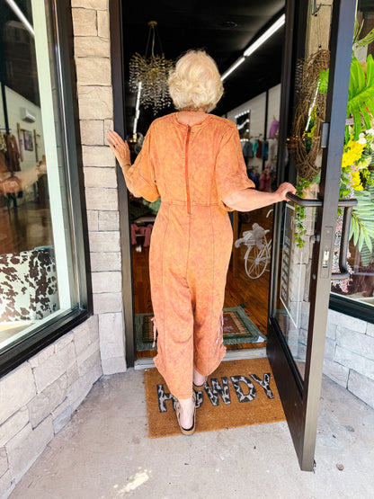 EE Short Sleeve V Neck Jumpsuit in SPICE