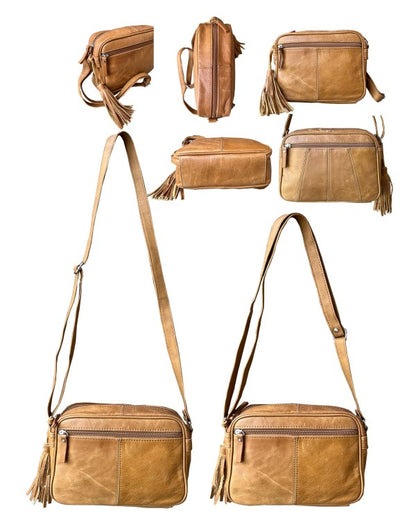 RL Cowhide leather crossbody in light brown