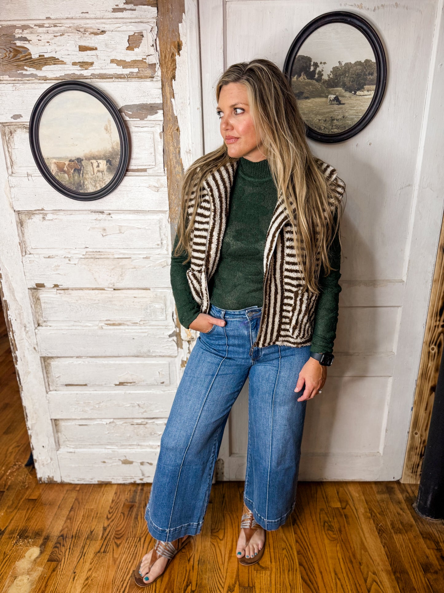 ITB  Brown/White Striped Sherpa Vest