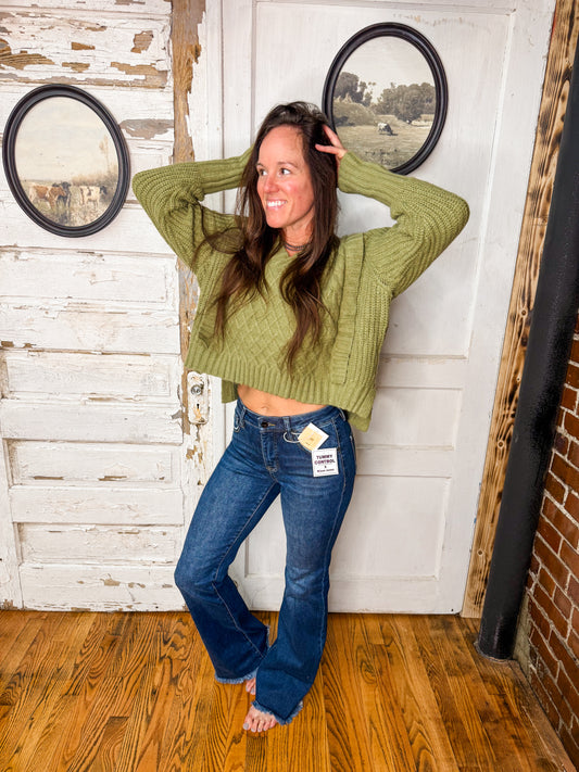 SM Diamond Pattern Cable Knit Sweater-OLIVE