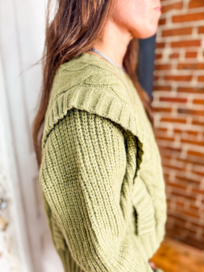 SM Diamond Pattern Cable Knit Sweater-OLIVE