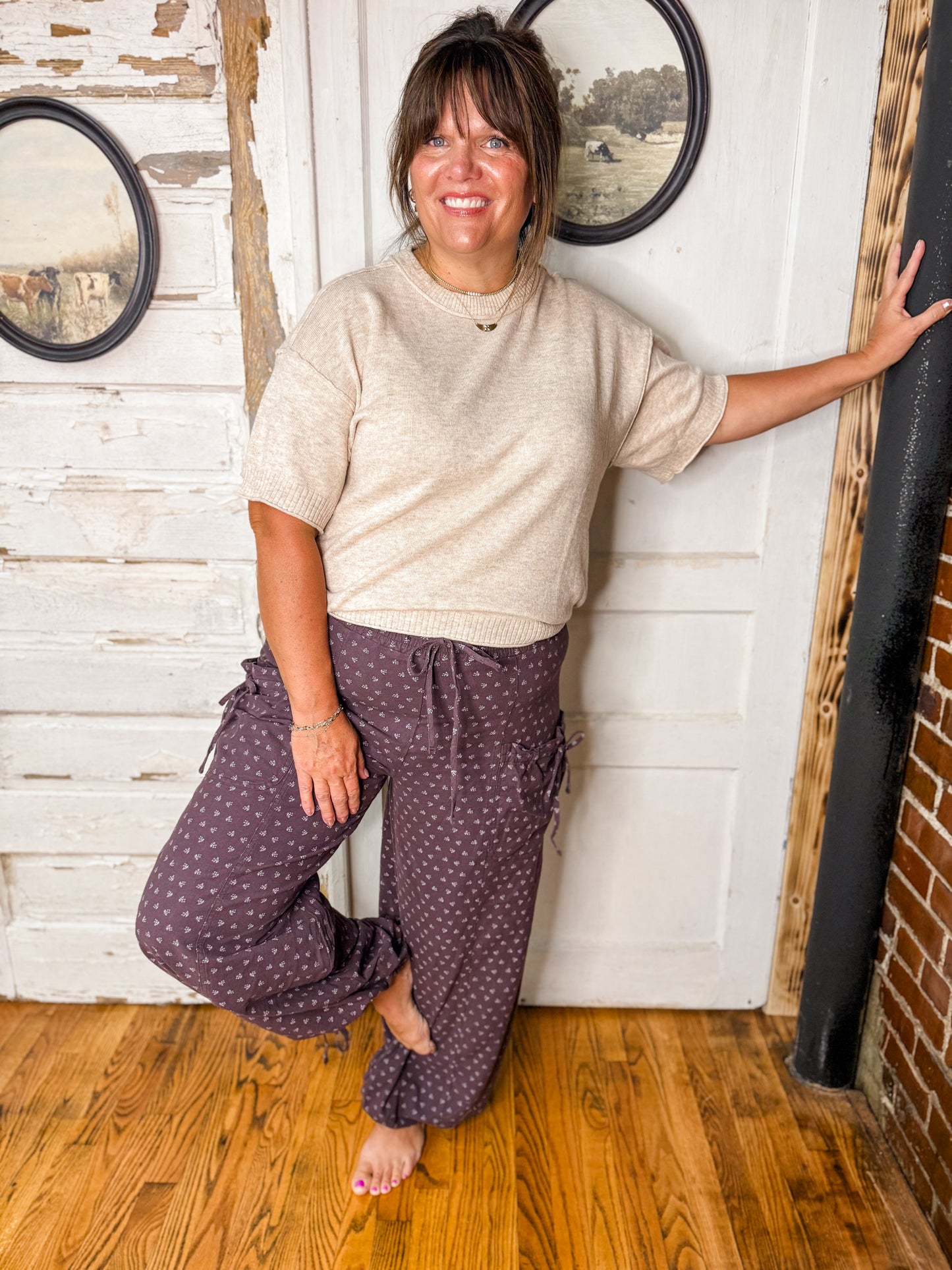 EA Texture Woven Printed Pants in PLUM