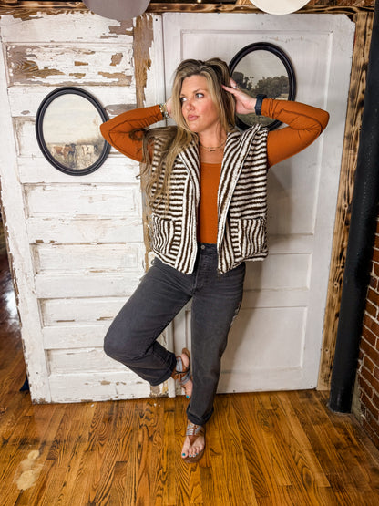 ITB  Brown/White Striped Sherpa Vest