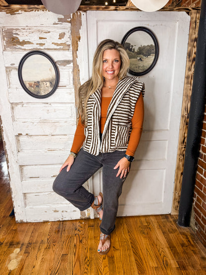 ITB  Brown/White Striped Sherpa Vest