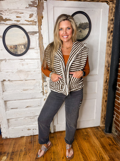 ITB  Brown/White Striped Sherpa Vest