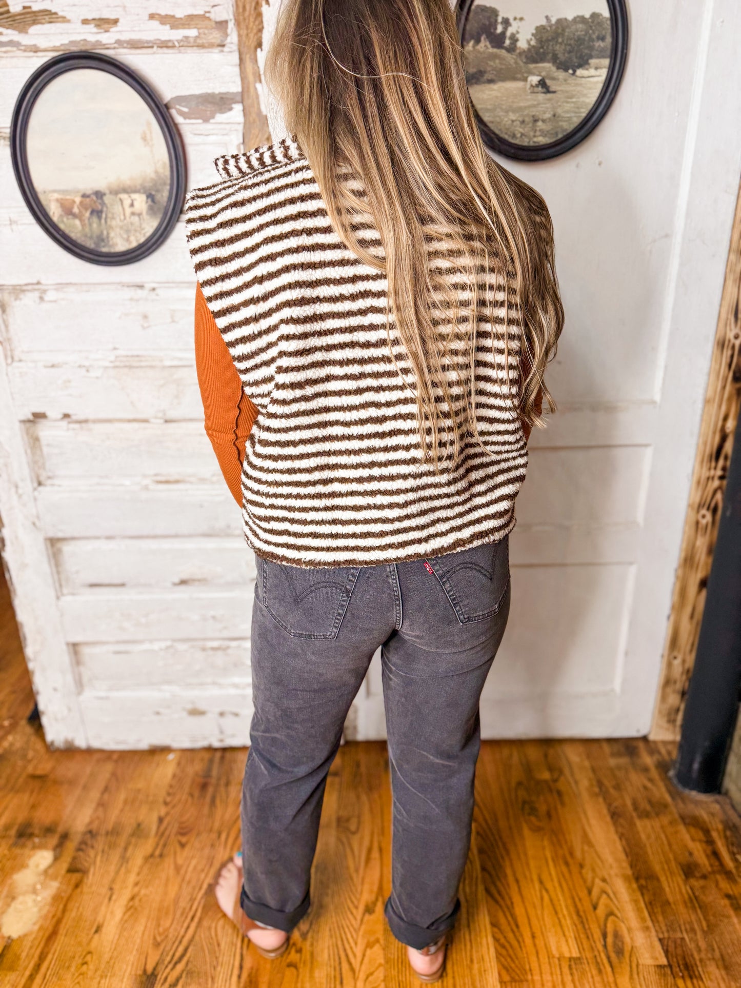 ITB  Brown/White Striped Sherpa Vest