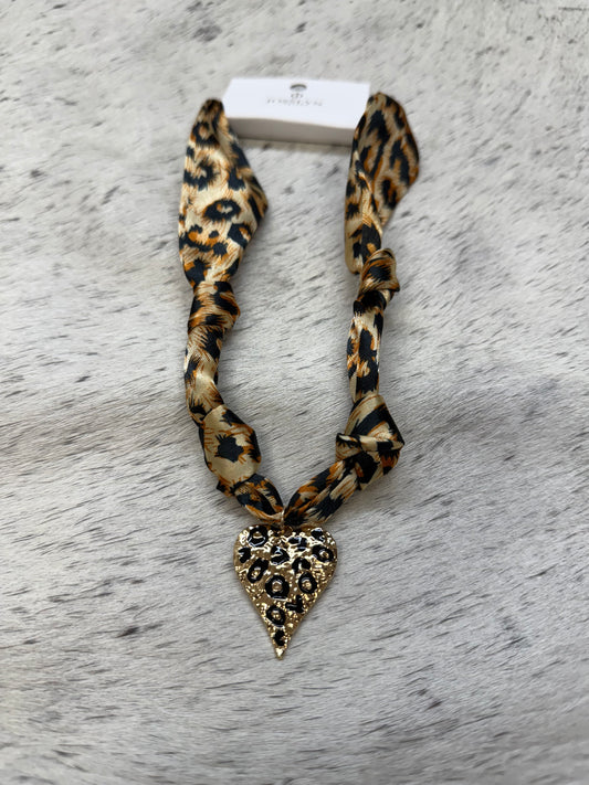 Leopard print scarf necklace w HEART charm