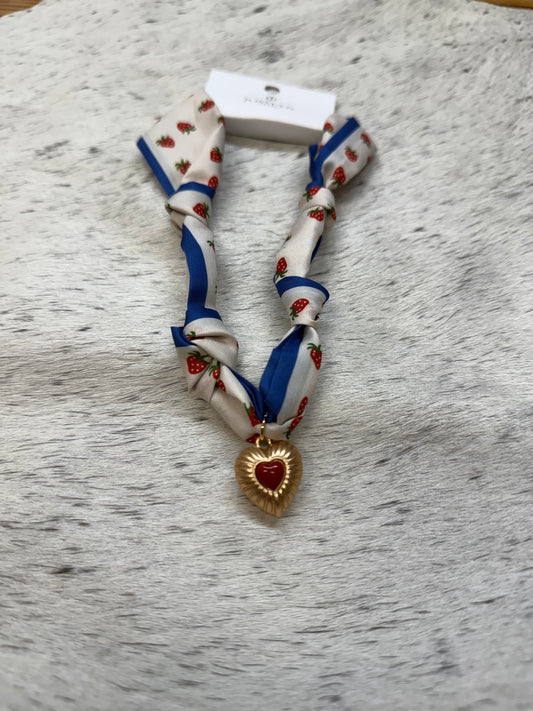 Strawberry scarf necklace w heart charm