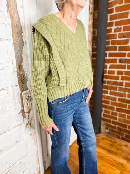 SM Diamond Pattern Cable Knit Sweater-OLIVE