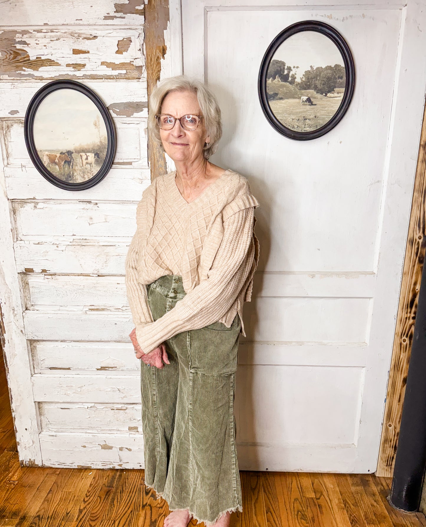 AW Cropped Fray Hem Cordurory Wide Pants-Olive