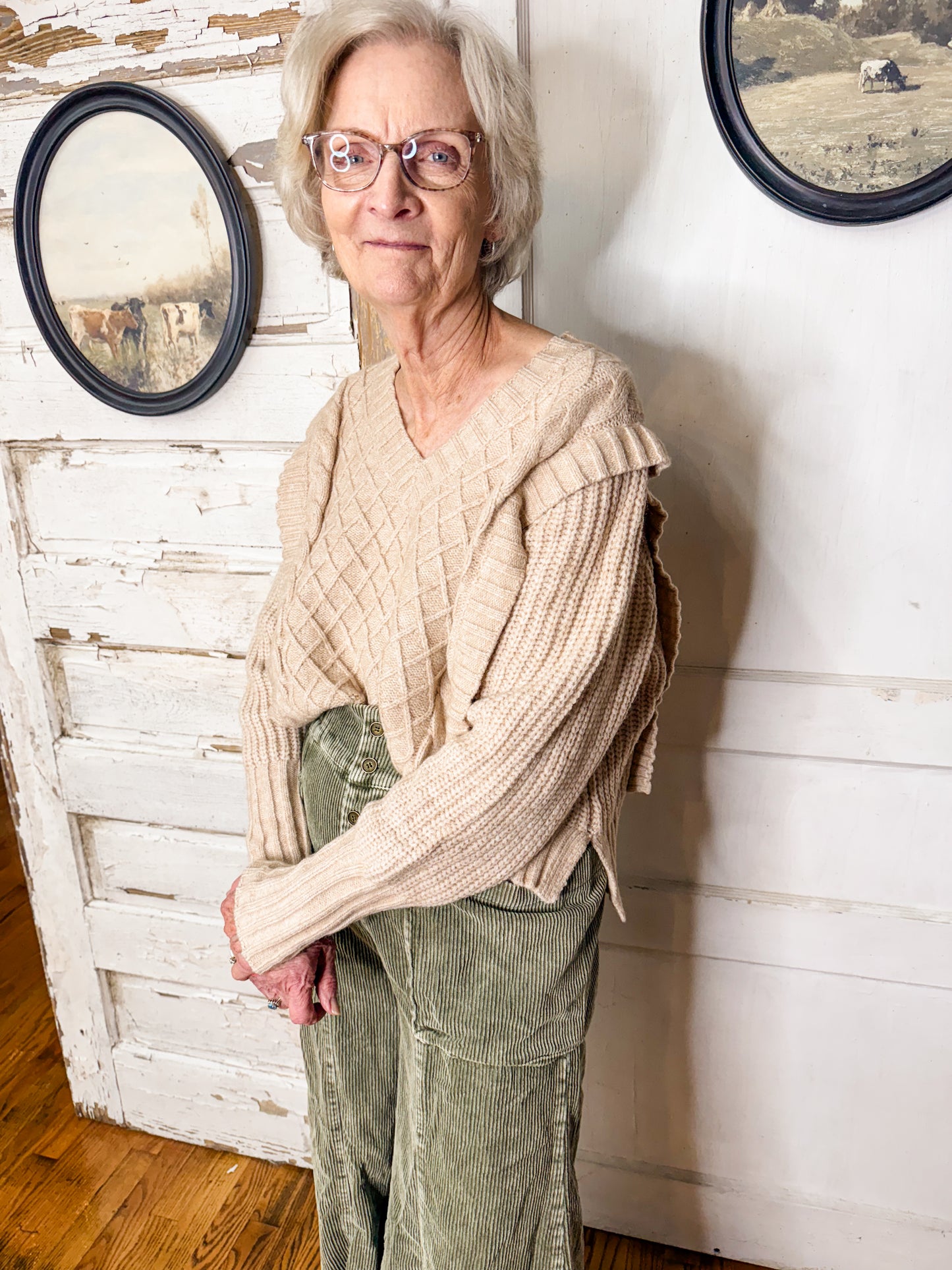 SM Diamond Pattern Cable Knit Sweater-OATMEAL