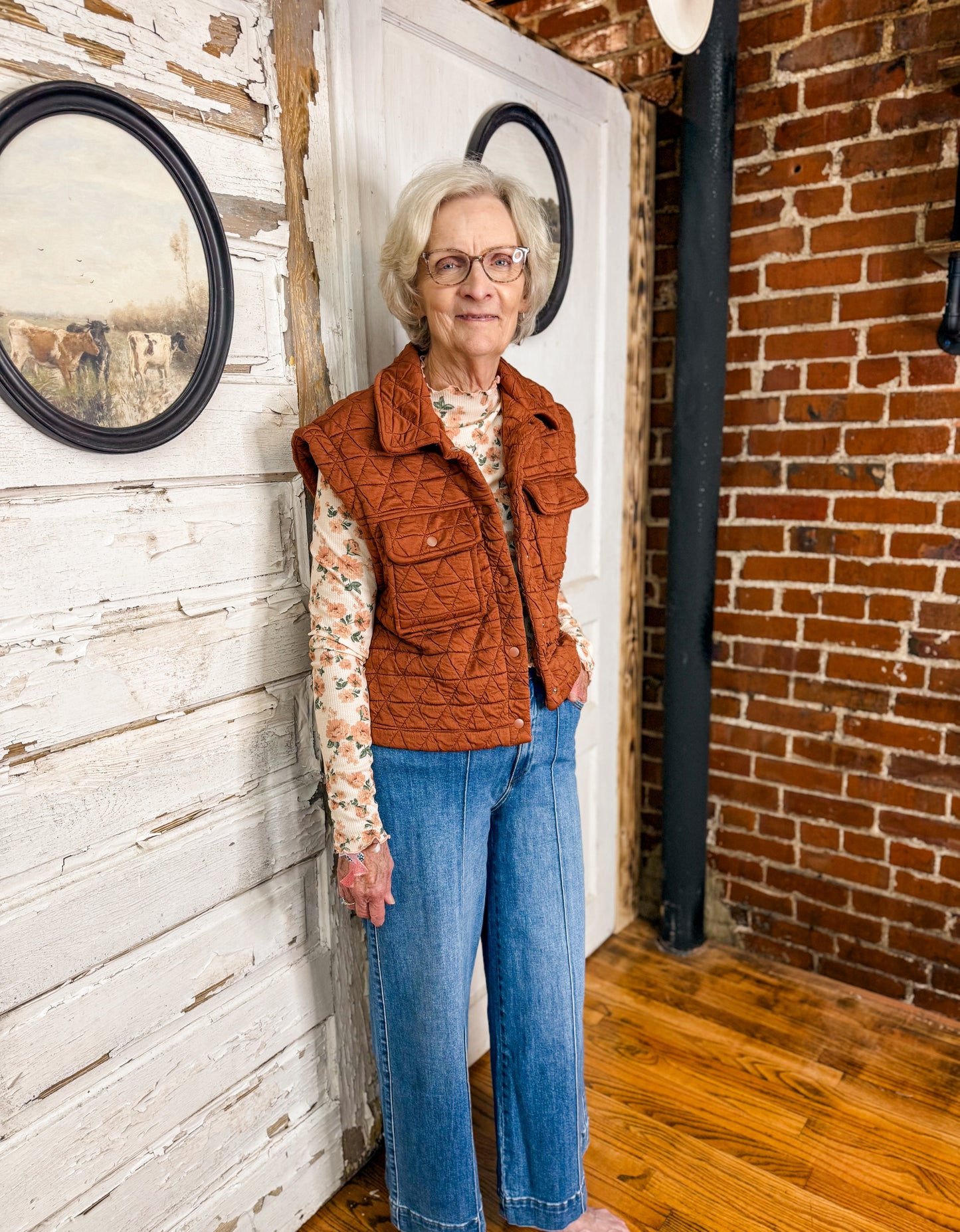 SM Quilted Knit Vest-Vintage Brick