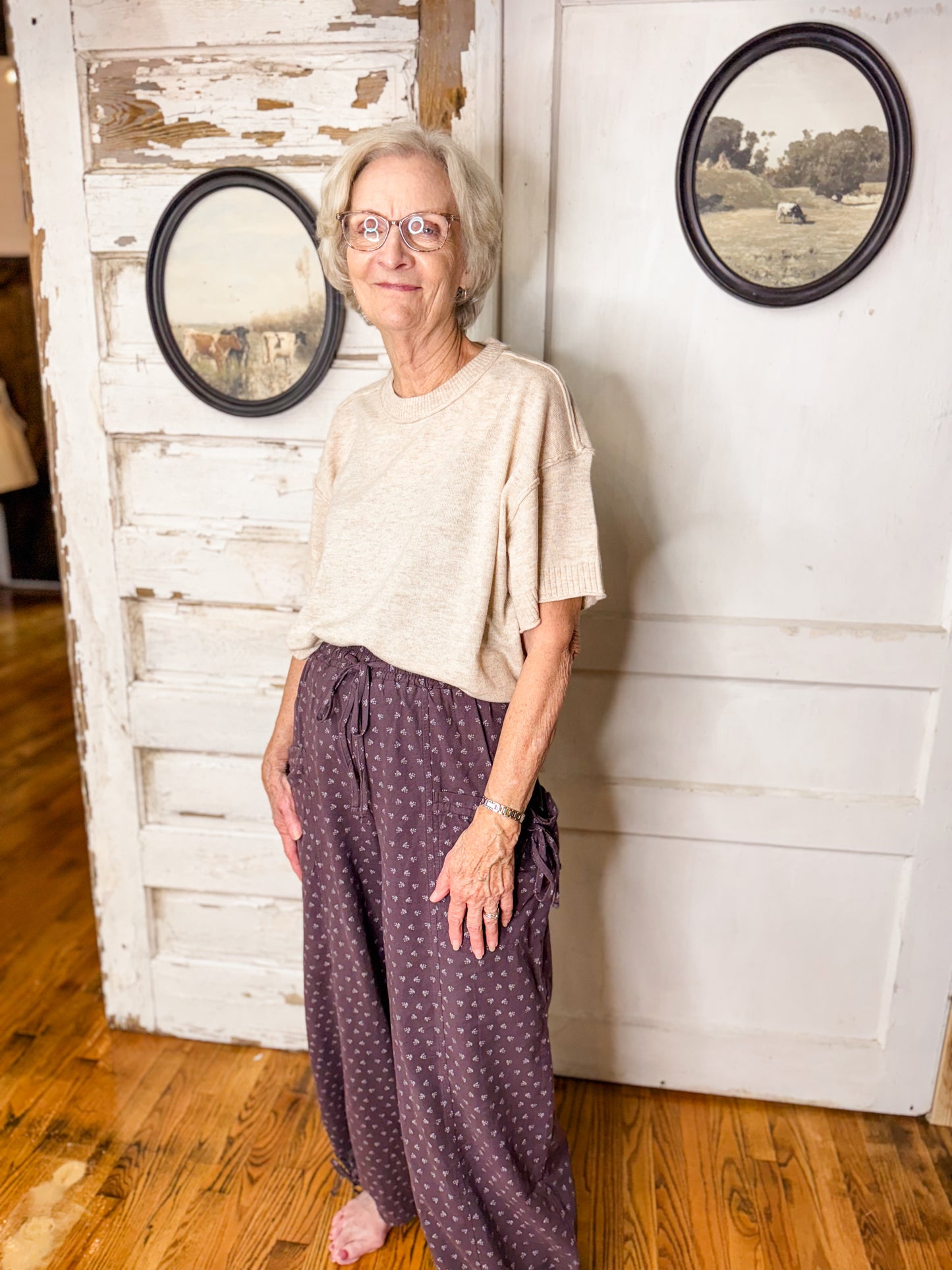 EA Texture Woven Printed Pants in PLUM