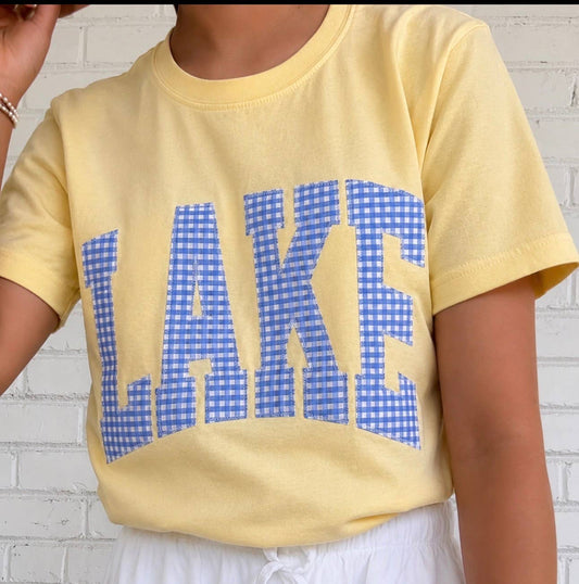Blue Gingham Lake Days Short Sleeve Tee