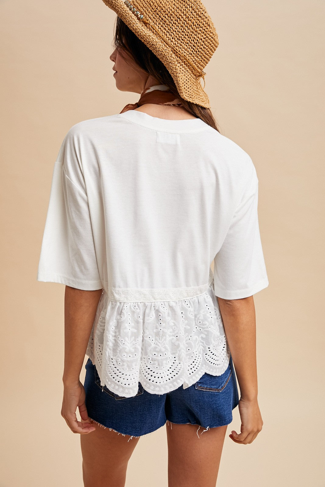 Mixed Media Scallop Lace Babydoll Top