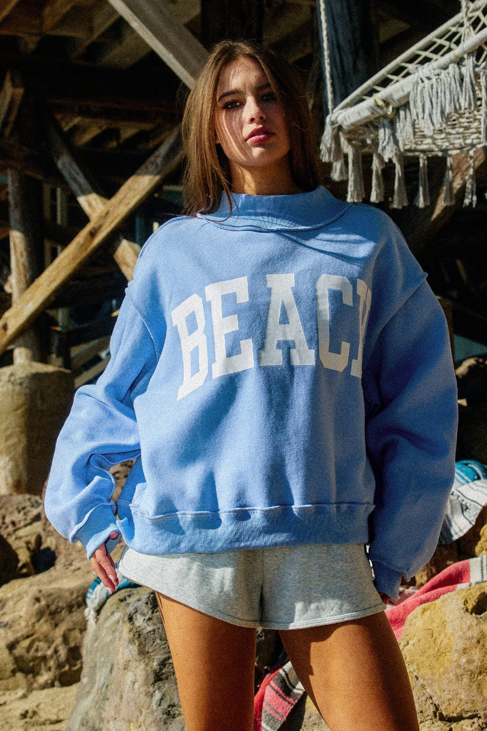 BEACH/LAKE Reversible Mock Neck Sweatshirt