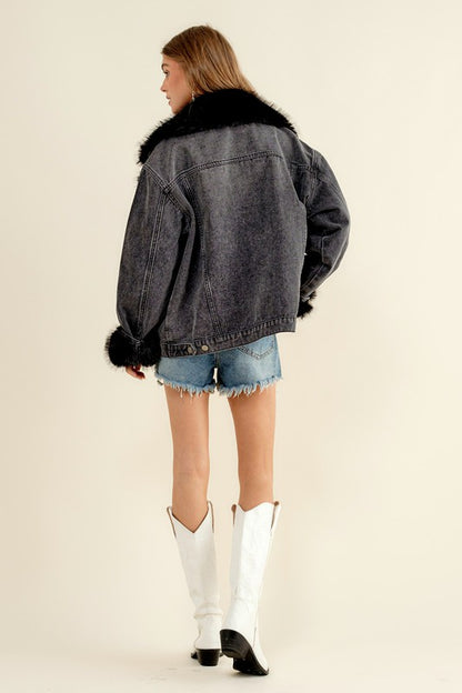 BB Black Denim Fur Coat with Fur