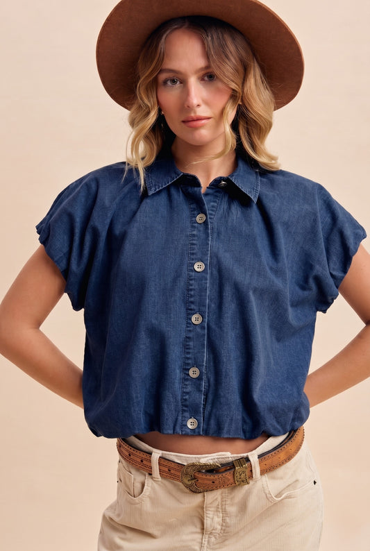 The Darling Denim Bubble Blouse