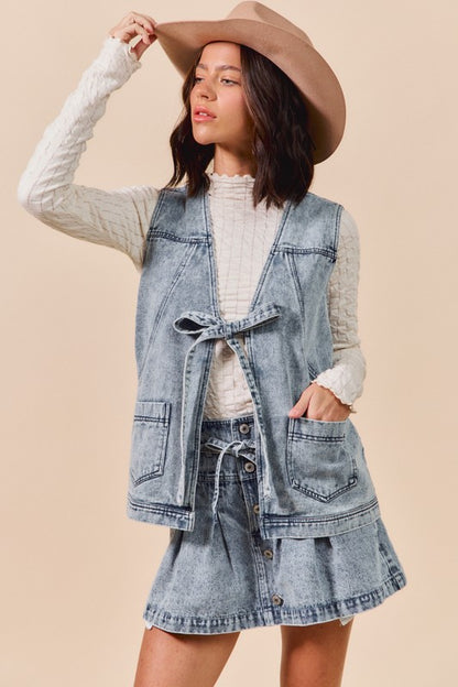 SM Denim Vest with Pockets and Front tie