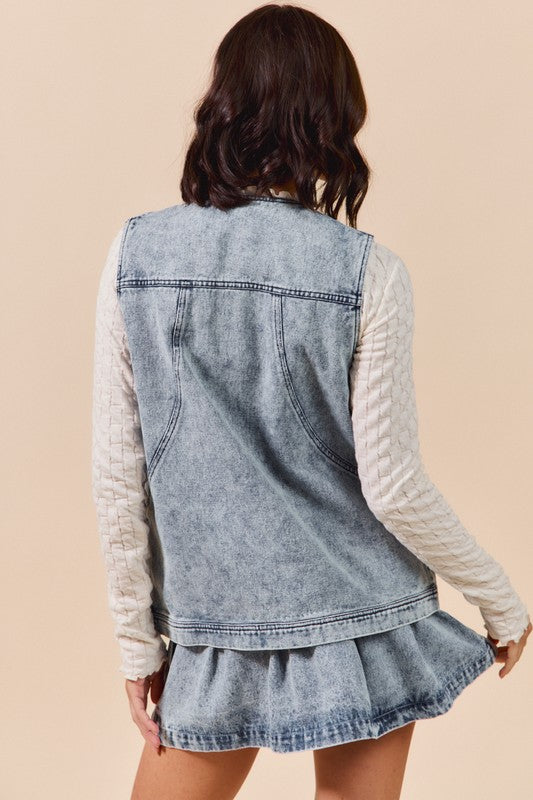 SM Denim Vest with Pockets and Front tie