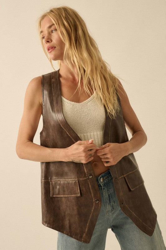 Faux Leather Snap Front Vest