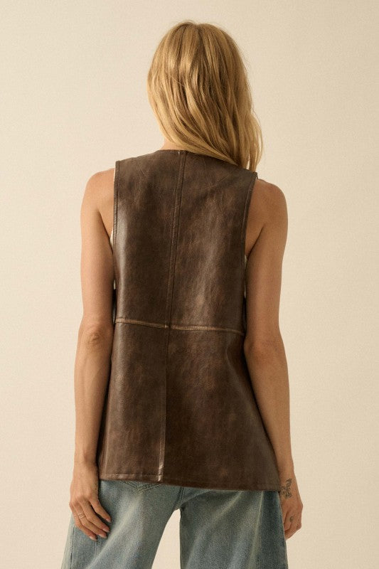 Faux Leather Snap Front Vest
