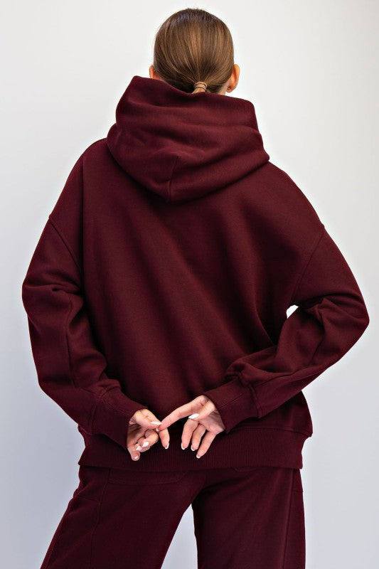 RM Fleece Oversized Hoodie-Dark Cherry